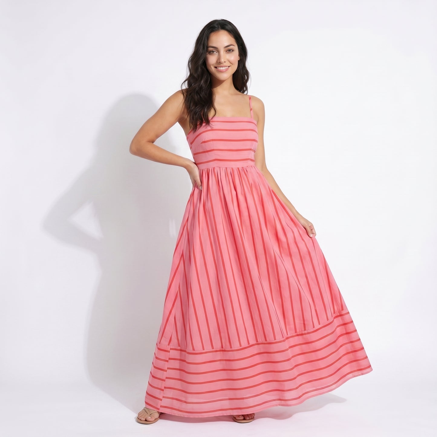 Bonnie Women's Striped Spaghetti Strap Maxi Dress, Open Back Flowy