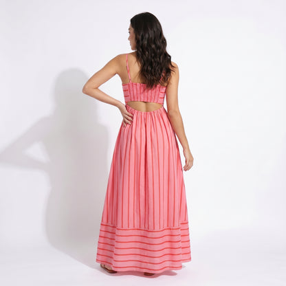 Bonnie Women's Striped Spaghetti Strap Maxi Dress, Open Back Flowy