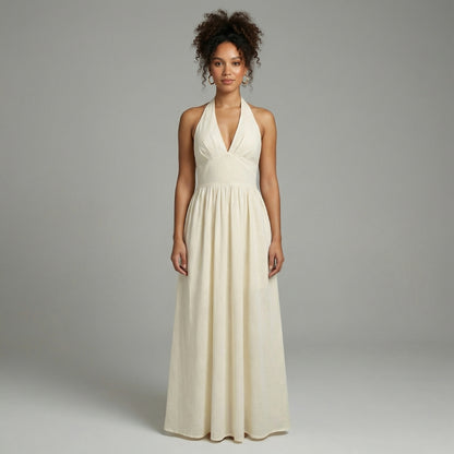 Camille | Women’s Halter-Neck Gathered Maxi Dress