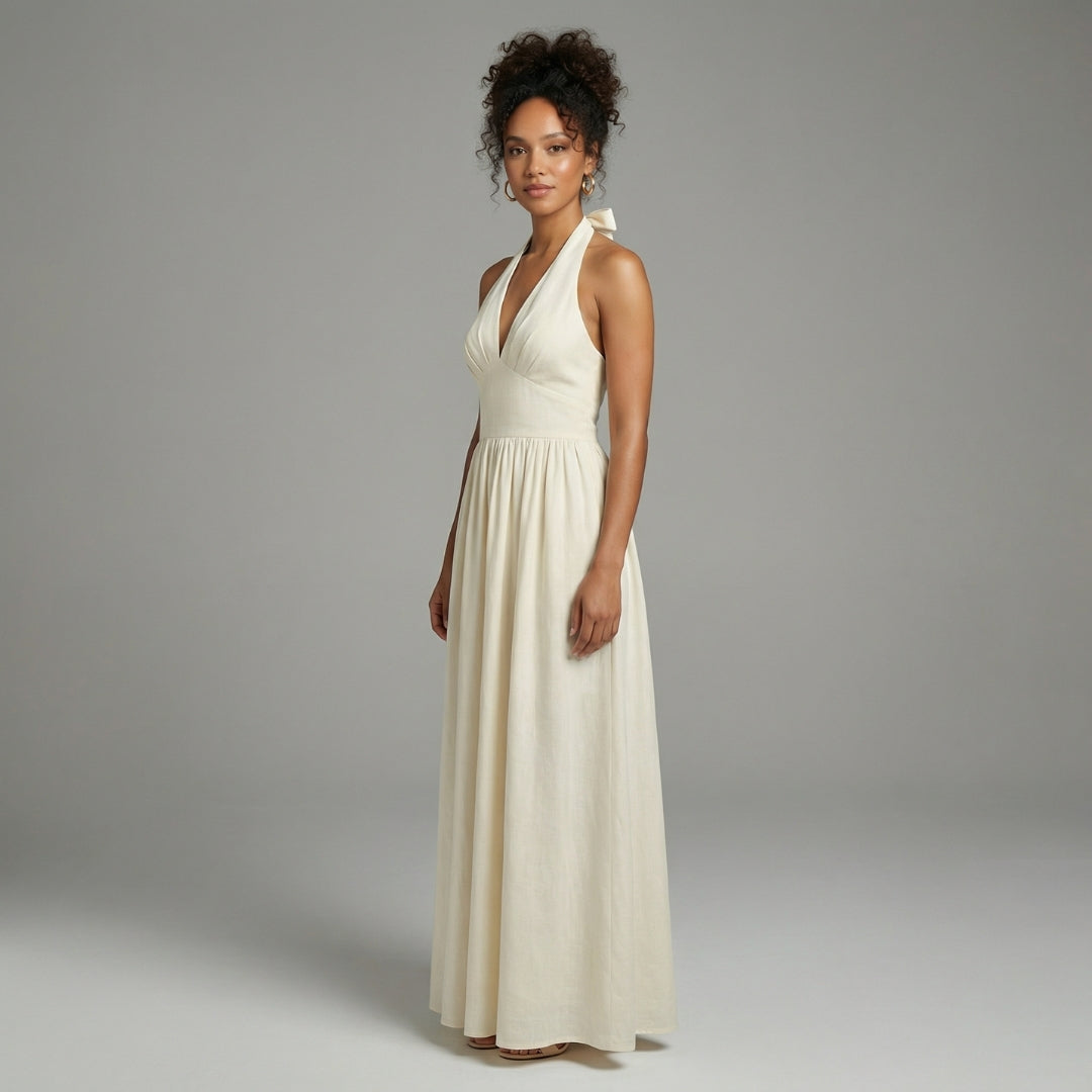 Camille | Women’s Halter-Neck Gathered Maxi Dress