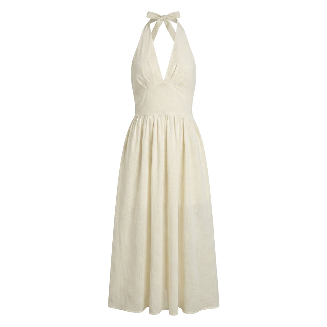 Camille | Women’s Halter-Neck Gathered Maxi Dress