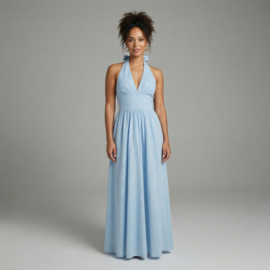 Camille | Women’s Halter-Neck Gathered Maxi Dress