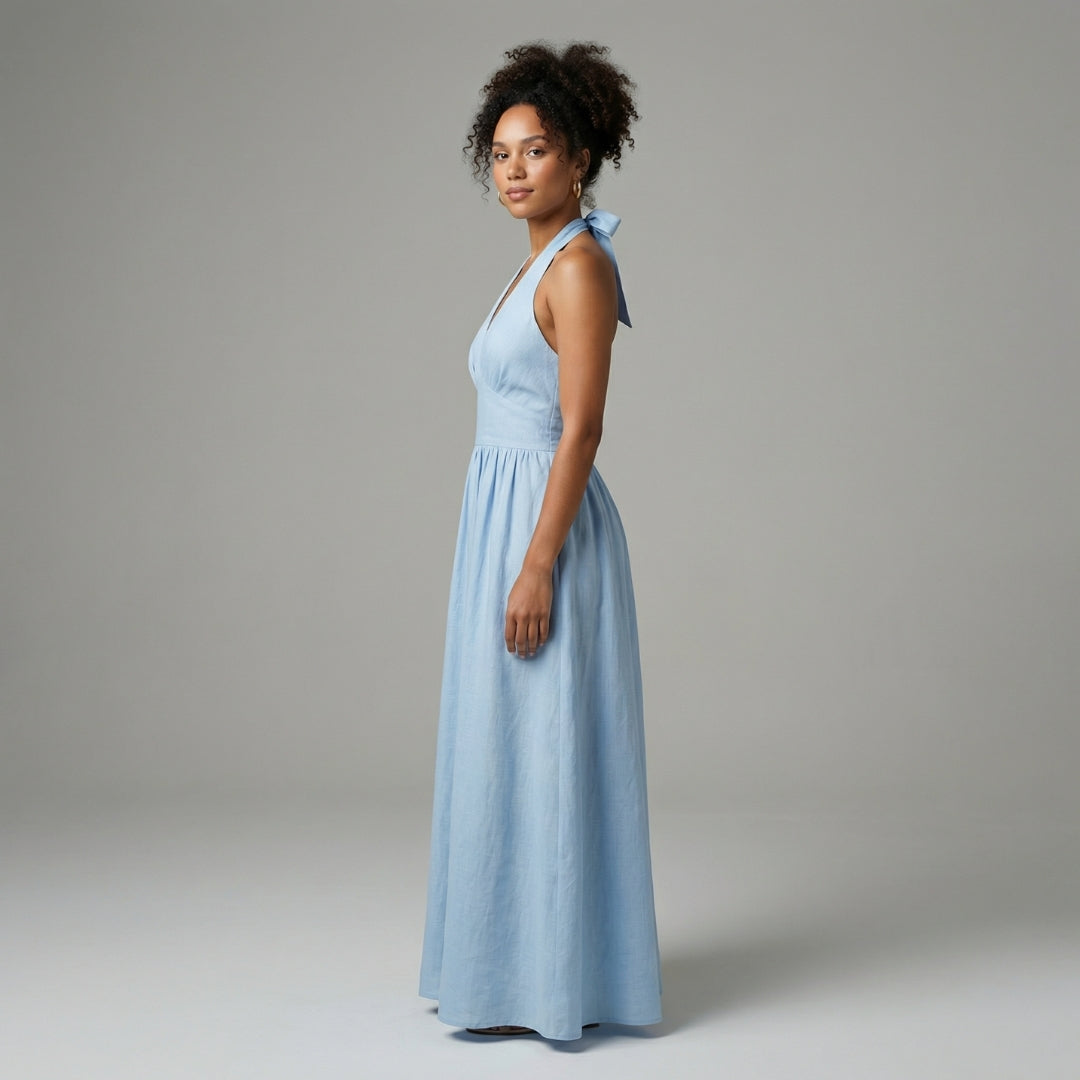 Camille | Women’s Halter-Neck Gathered Maxi Dress