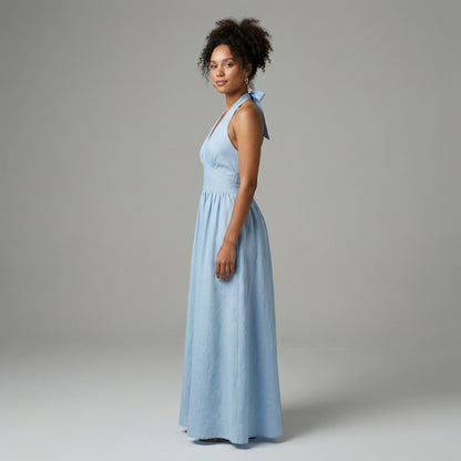 Camille | Women’s Halter-Neck Gathered Maxi Dress