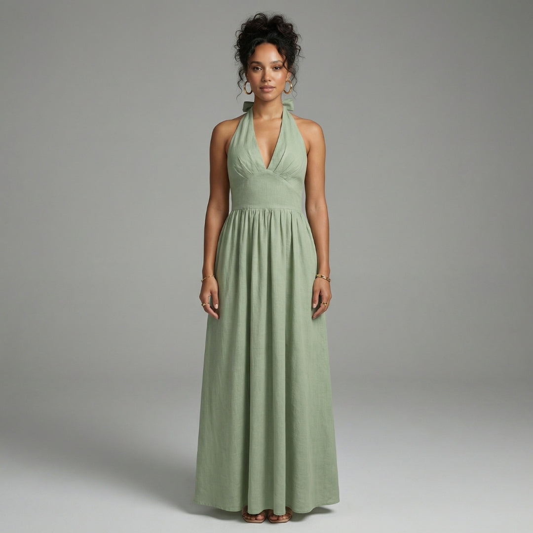 Camille | Women’s Halter-Neck Gathered Maxi Dress