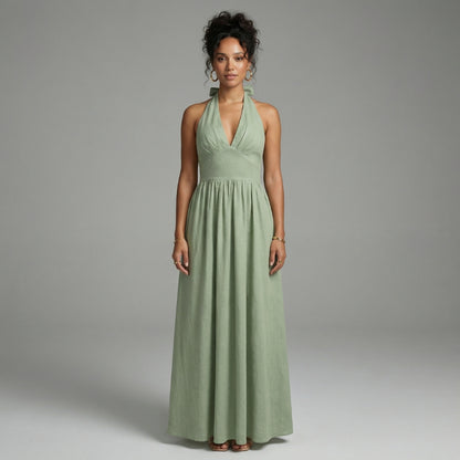 Camille | Women’s Halter-Neck Gathered Maxi Dress