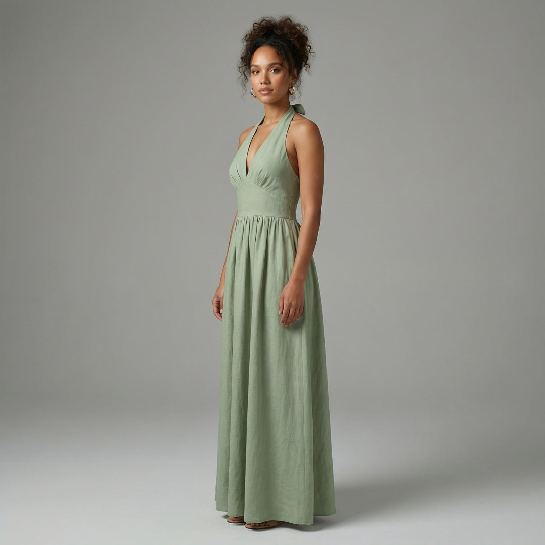 Camille | Women’s Halter-Neck Gathered Maxi Dress