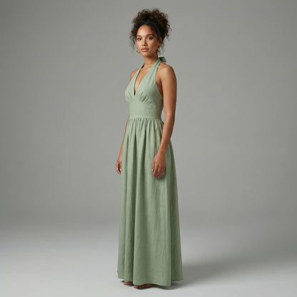 Camille | Women’s Halter-Neck Gathered Maxi Dress