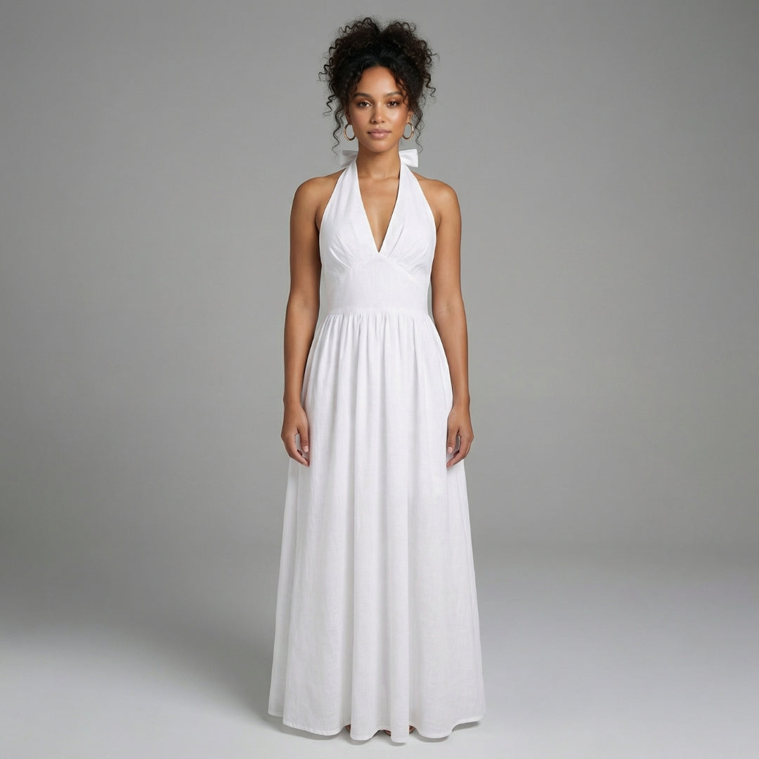 Camille | Women’s Halter-Neck Gathered Maxi Dress