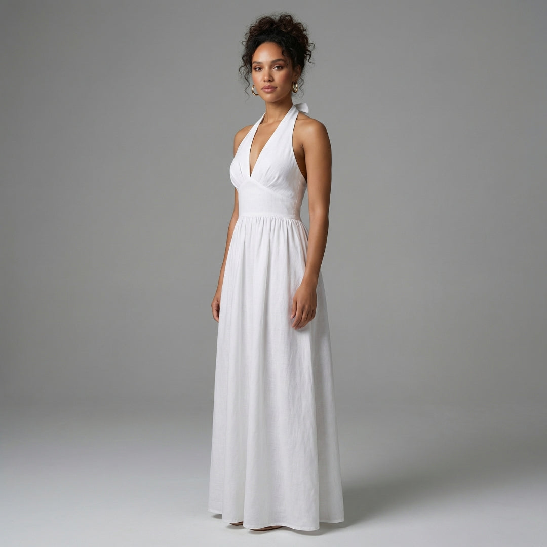 Camille | Women’s Halter-Neck Gathered Maxi Dress