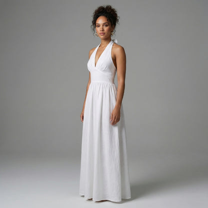 Camille | Women’s Halter-Neck Gathered Maxi Dress