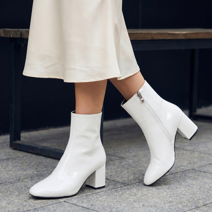 Camille Women’s Patent Block-Heel Ankle Boots