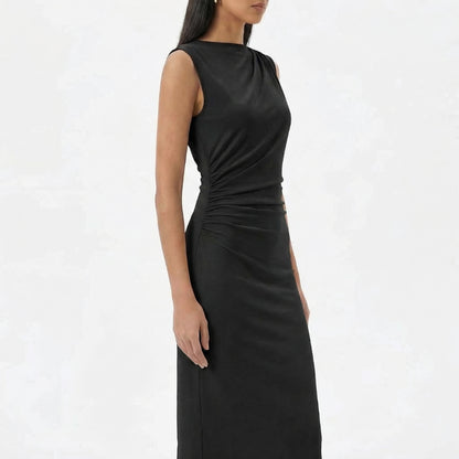 Camille | Women’s Ruched High-Neck Sleeveless Maxi Dress with Back Slit