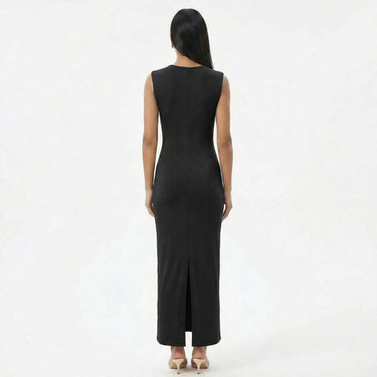 Camille | Women’s Ruched High-Neck Sleeveless Maxi Dress with Back Slit