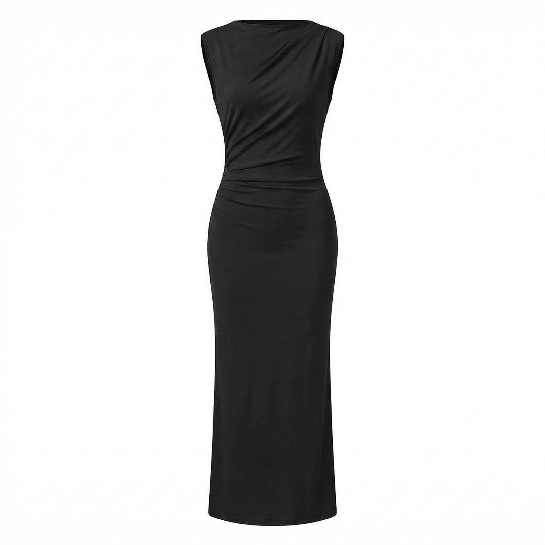 Camille | Women’s Ruched High-Neck Sleeveless Maxi Dress with Back Slit