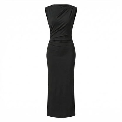 Camille | Women’s Ruched High-Neck Sleeveless Maxi Dress with Back Slit