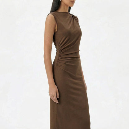 Camille | Women’s Ruched High-Neck Sleeveless Maxi Dress with Back Slit