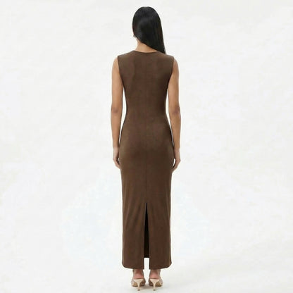 Camille | Women’s Ruched High-Neck Sleeveless Maxi Dress with Back Slit
