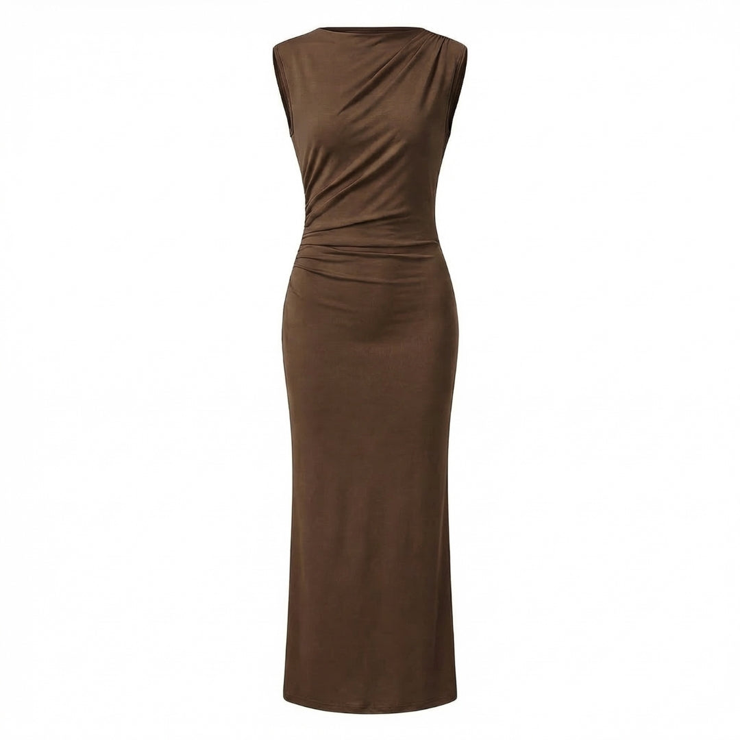 Camille | Women’s Ruched High-Neck Sleeveless Maxi Dress with Back Slit