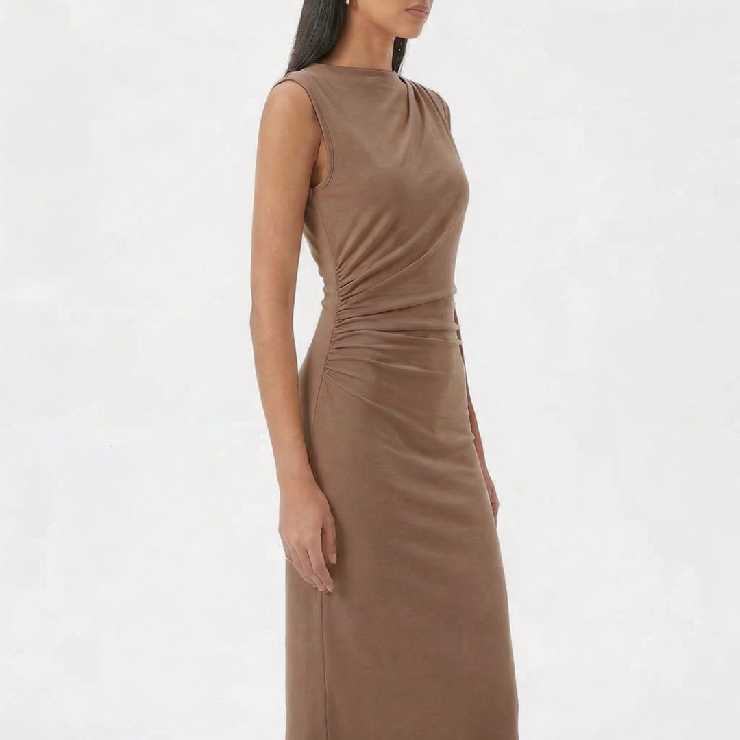 Camille | Women’s Ruched High-Neck Sleeveless Maxi Dress with Back Slit