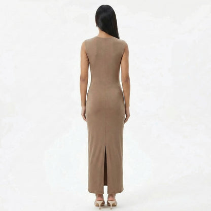 Camille | Women’s Ruched High-Neck Sleeveless Maxi Dress with Back Slit