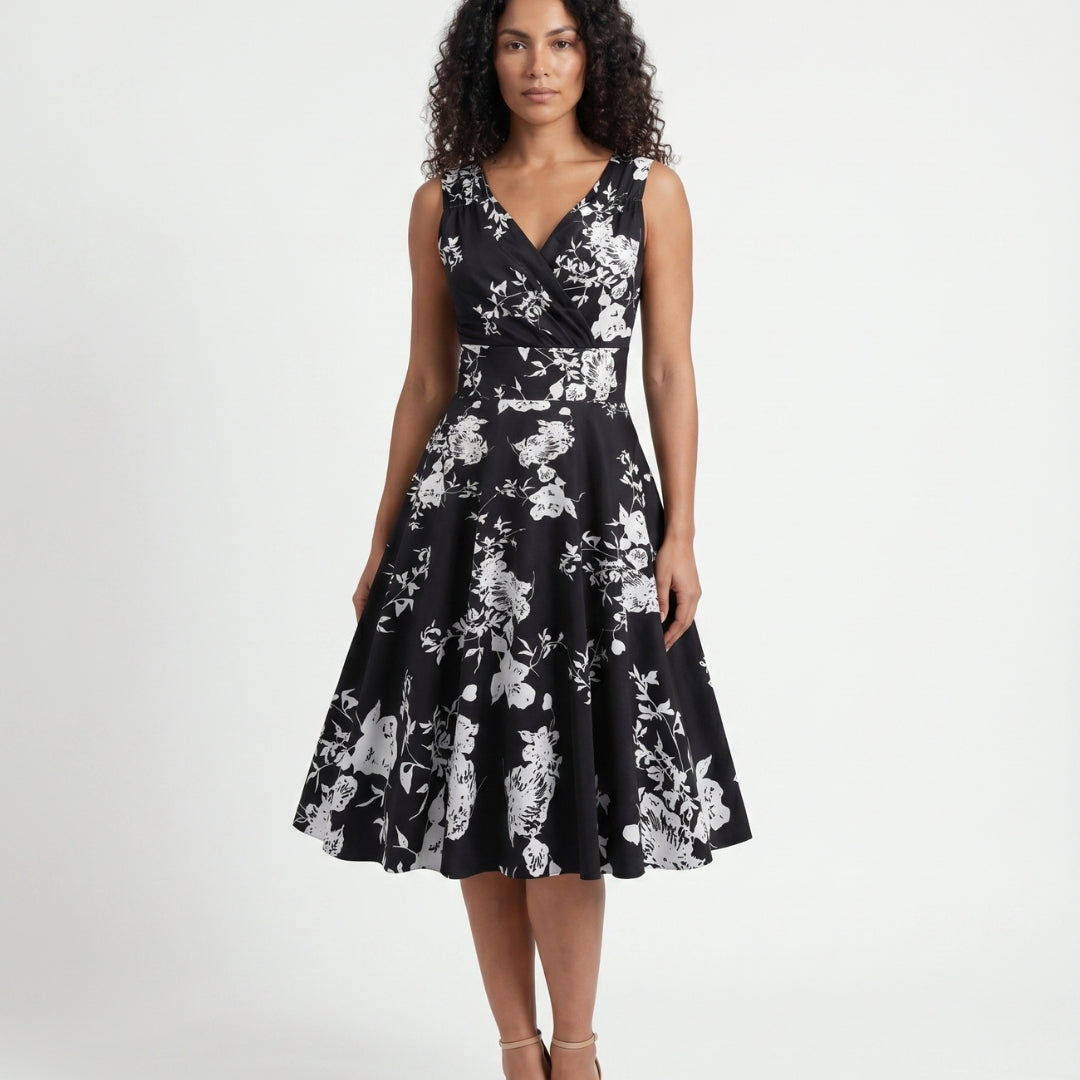 Camille Women’s Sleeveless Floral Wrap Midi Dress