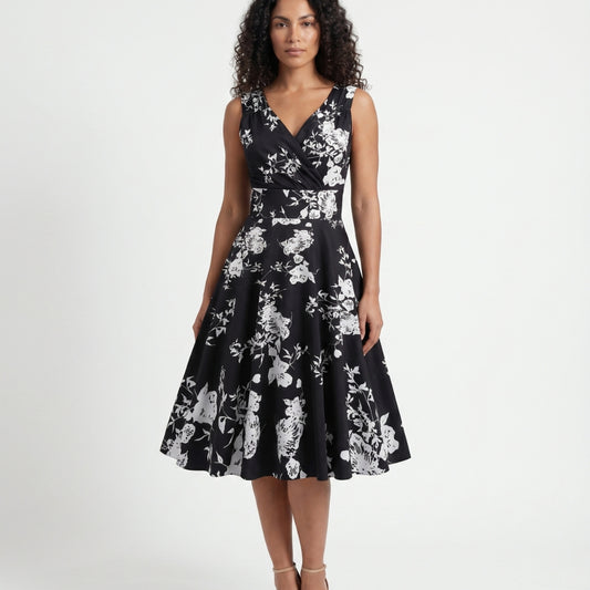 Camille Women’s Sleeveless Floral Wrap Midi Dress
