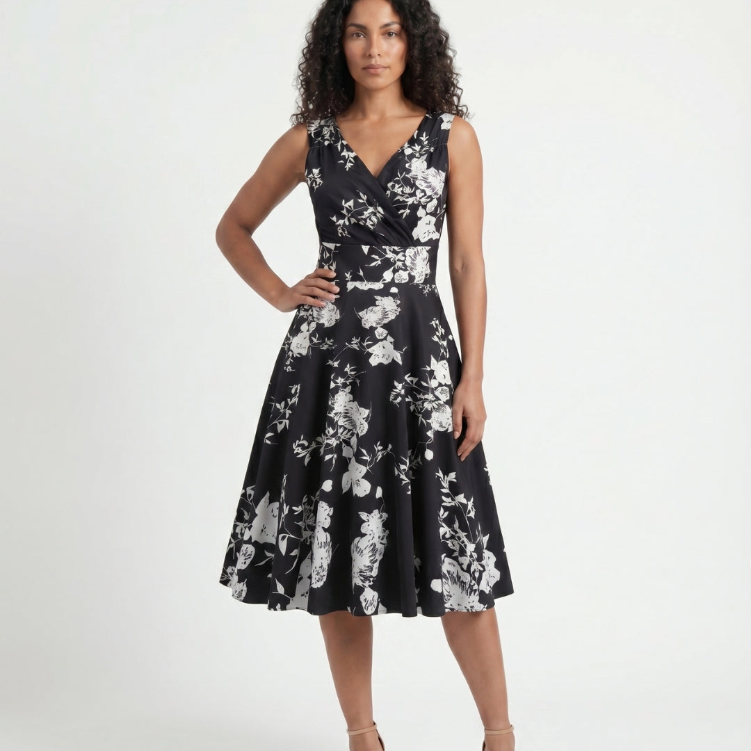 Camille Women’s Sleeveless Floral Wrap Midi Dress