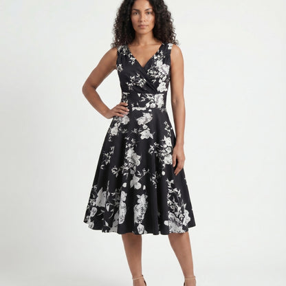 Camille Women’s Sleeveless Floral Wrap Midi Dress