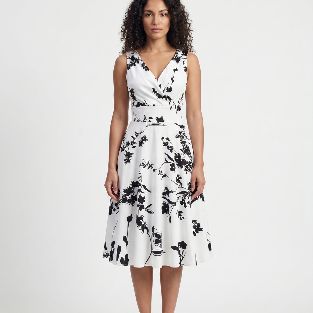Camille Women’s Sleeveless Floral Wrap Midi Dress
