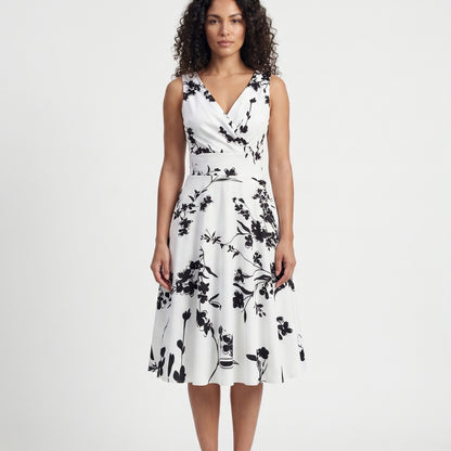 Camille Women’s Sleeveless Floral Wrap Midi Dress
