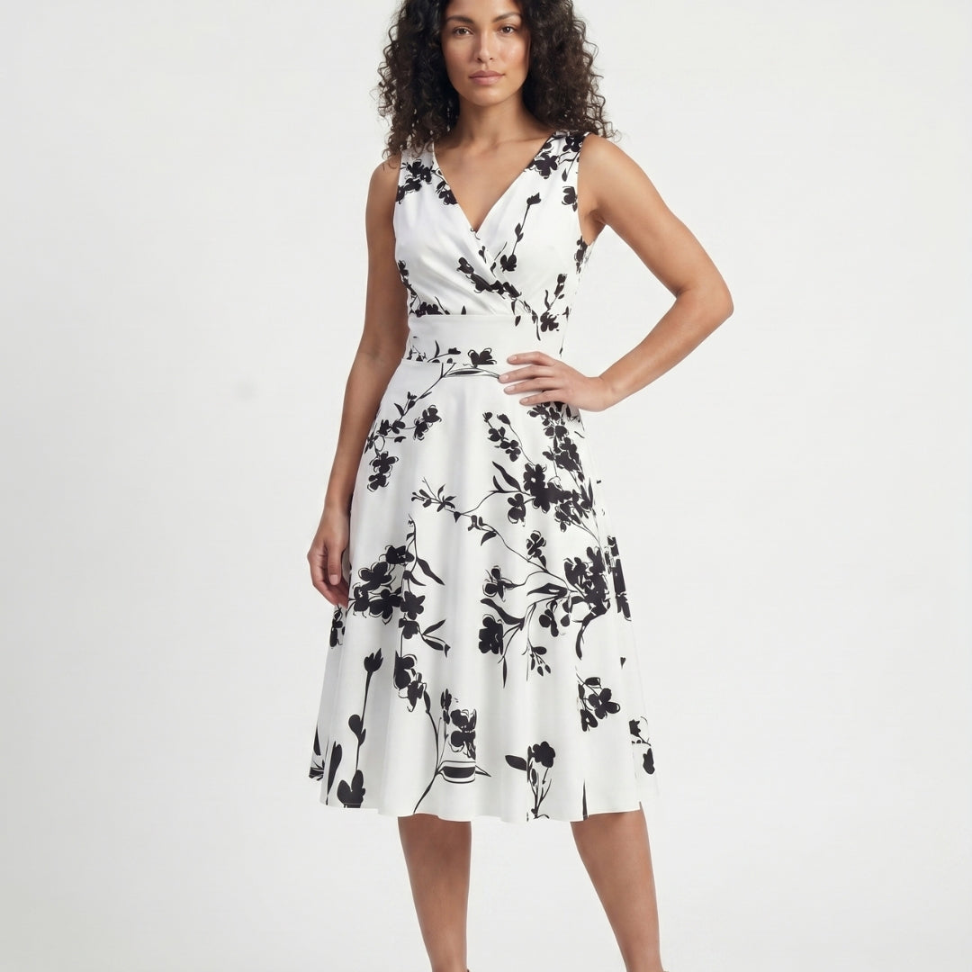 Camille Women’s Sleeveless Floral Wrap Midi Dress