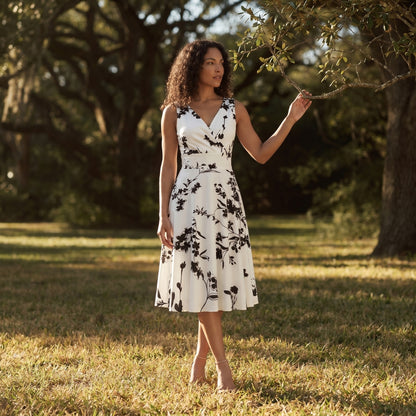 Camille Women’s Sleeveless Floral Wrap Midi Dress