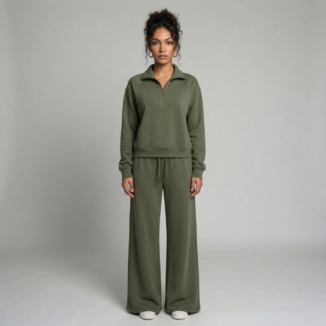 Camille | Women’s Half-Zip Sweatshirt and Wide-Leg Pants Set