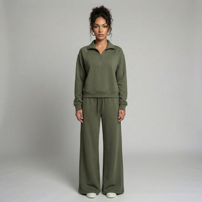 Camille | Women’s Half-Zip Sweatshirt and Wide-Leg Pants Set