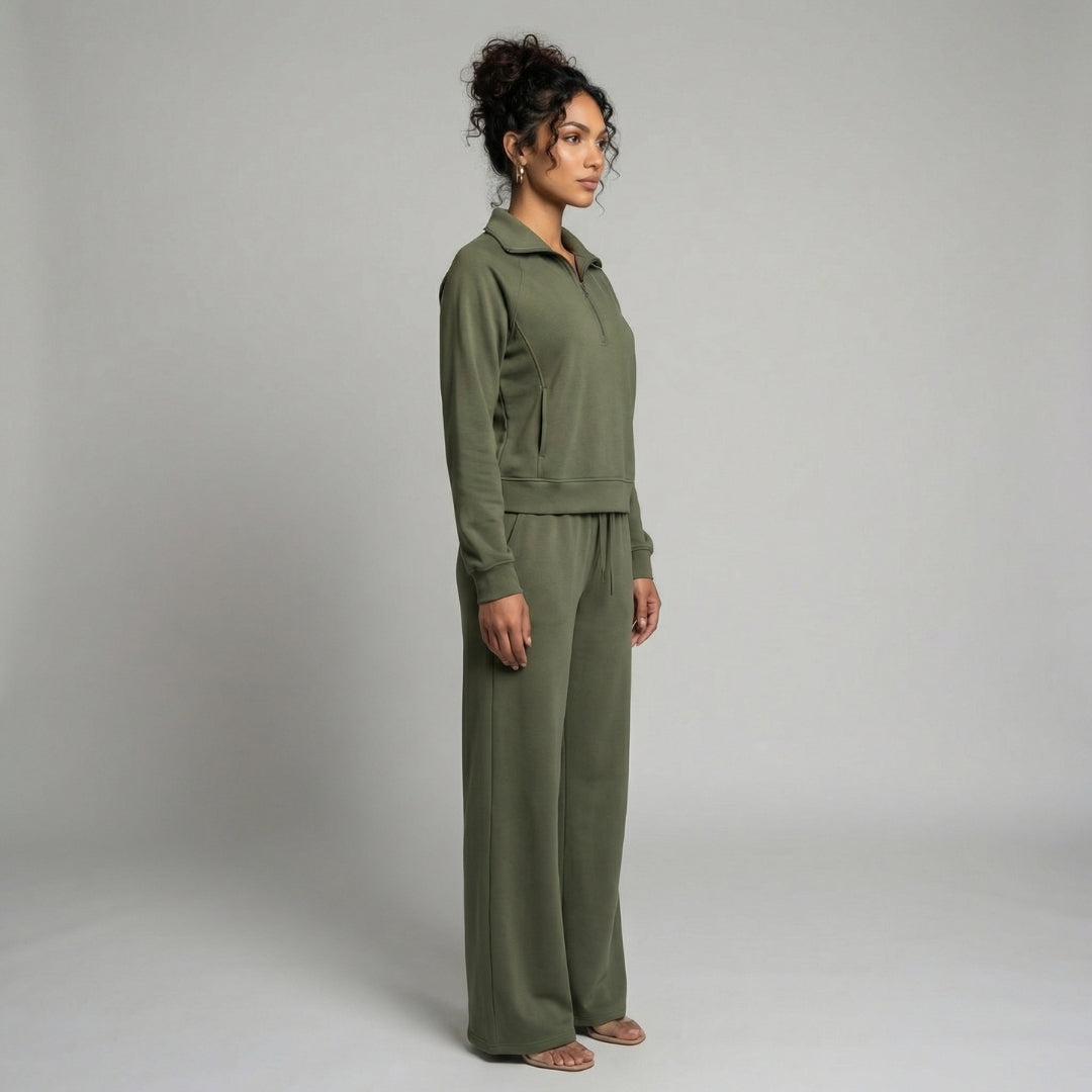 Camille | Women’s Half-Zip Sweatshirt and Wide-Leg Pants Set