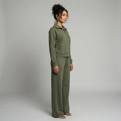 Camille | Women’s Half-Zip Sweatshirt and Wide-Leg Pants Set