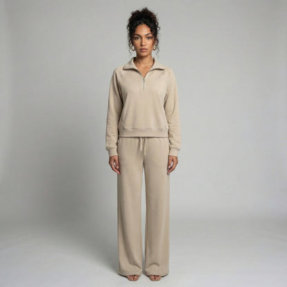 Camille | Women’s Half-Zip Sweatshirt and Wide-Leg Pants Set