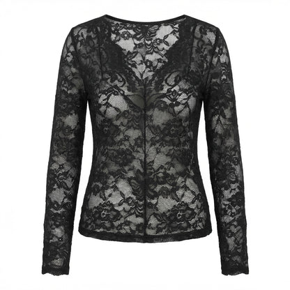 Capucine | Women’s Lace Long-Sleeve Blouse Scalloped V-Neck
