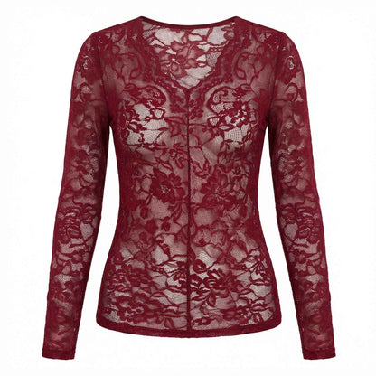 Capucine | Women’s Lace Long-Sleeve Blouse Scalloped V-Neck
