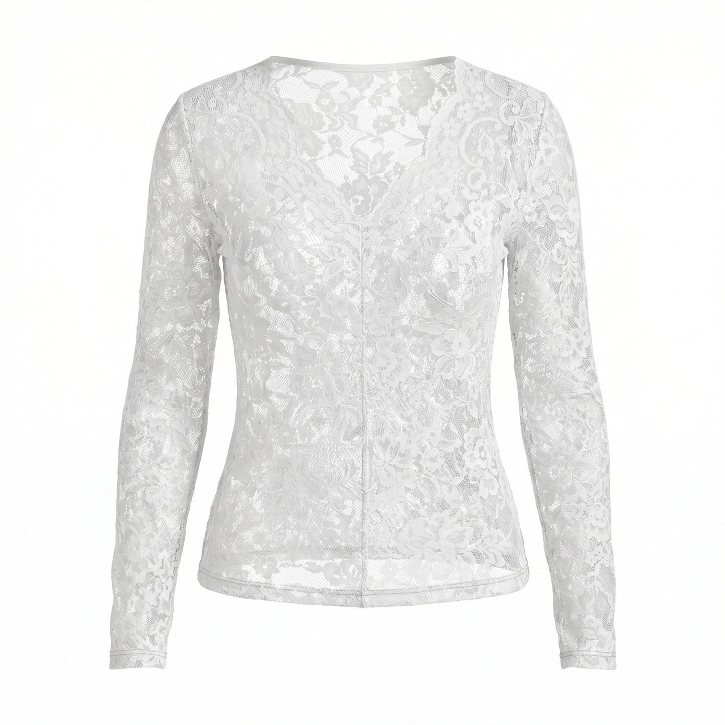 Capucine | Women’s Lace Long-Sleeve Blouse Scalloped V-Neck