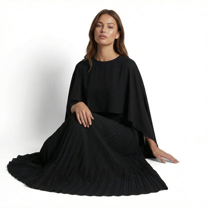 Celeste Women's Cape Sleeve Pleated Maxi Dress, Crewneck Elegant