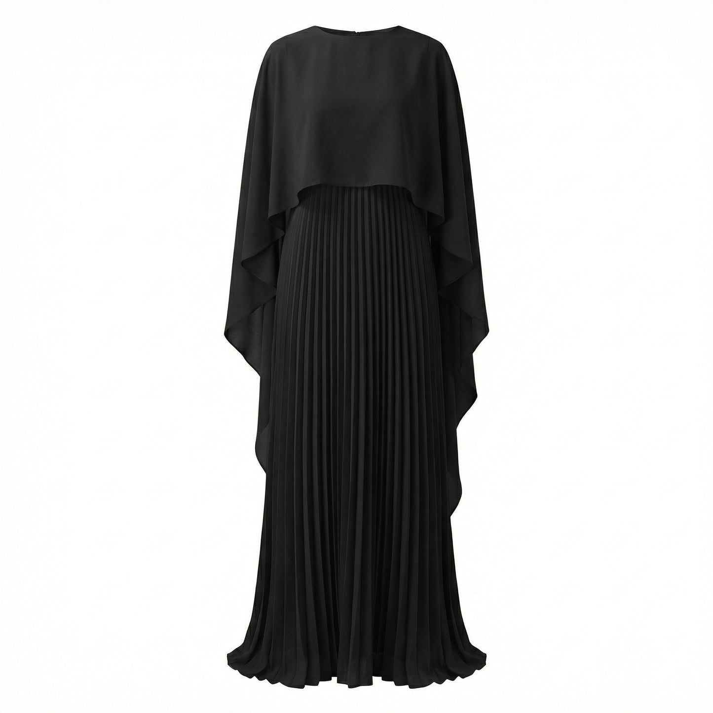 Celeste Women's Cape Sleeve Pleated Maxi Dress, Crewneck Elegant