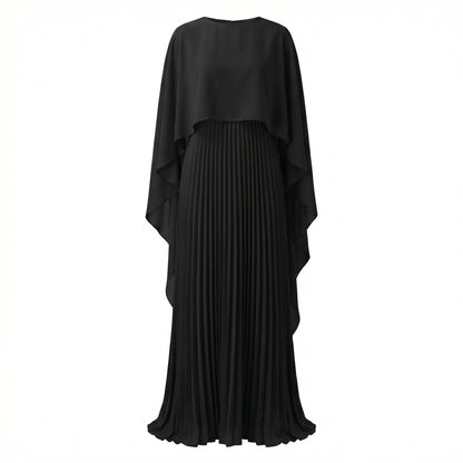 Celeste Women's Cape Sleeve Pleated Maxi Dress, Crewneck Elegant