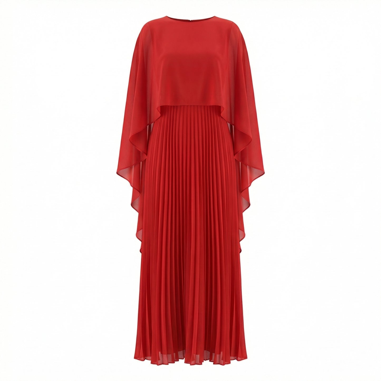 Celeste Women's Cape Sleeve Pleated Maxi Dress, Crewneck Elegant