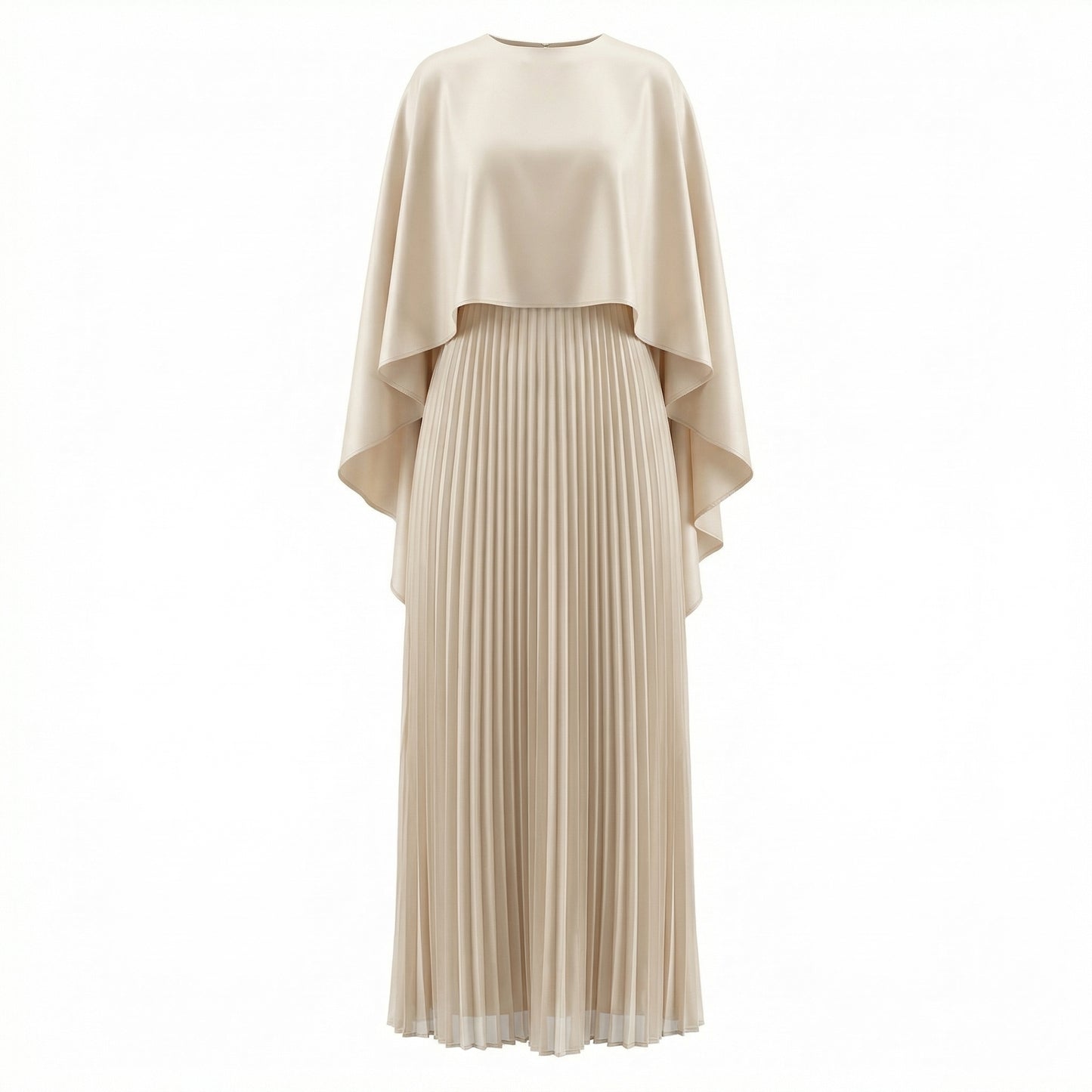 Celeste Women's Cape Sleeve Pleated Maxi Dress, Crewneck Elegant