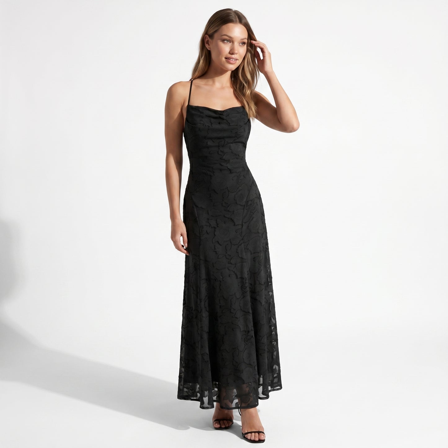 Celeste Women's Maxi Dress Lace Overlay, Spaghetti Strap A-Line