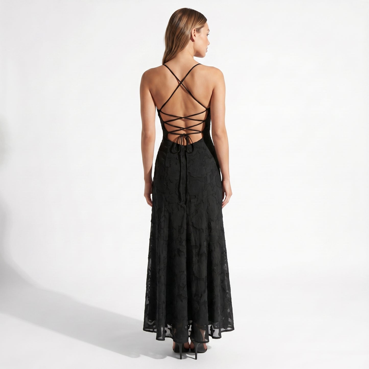 Celeste Women's Maxi Dress Lace Overlay, Spaghetti Strap A-Line