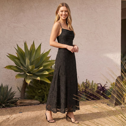 Celeste Women's Maxi Dress Lace Overlay, Spaghetti Strap A-Line