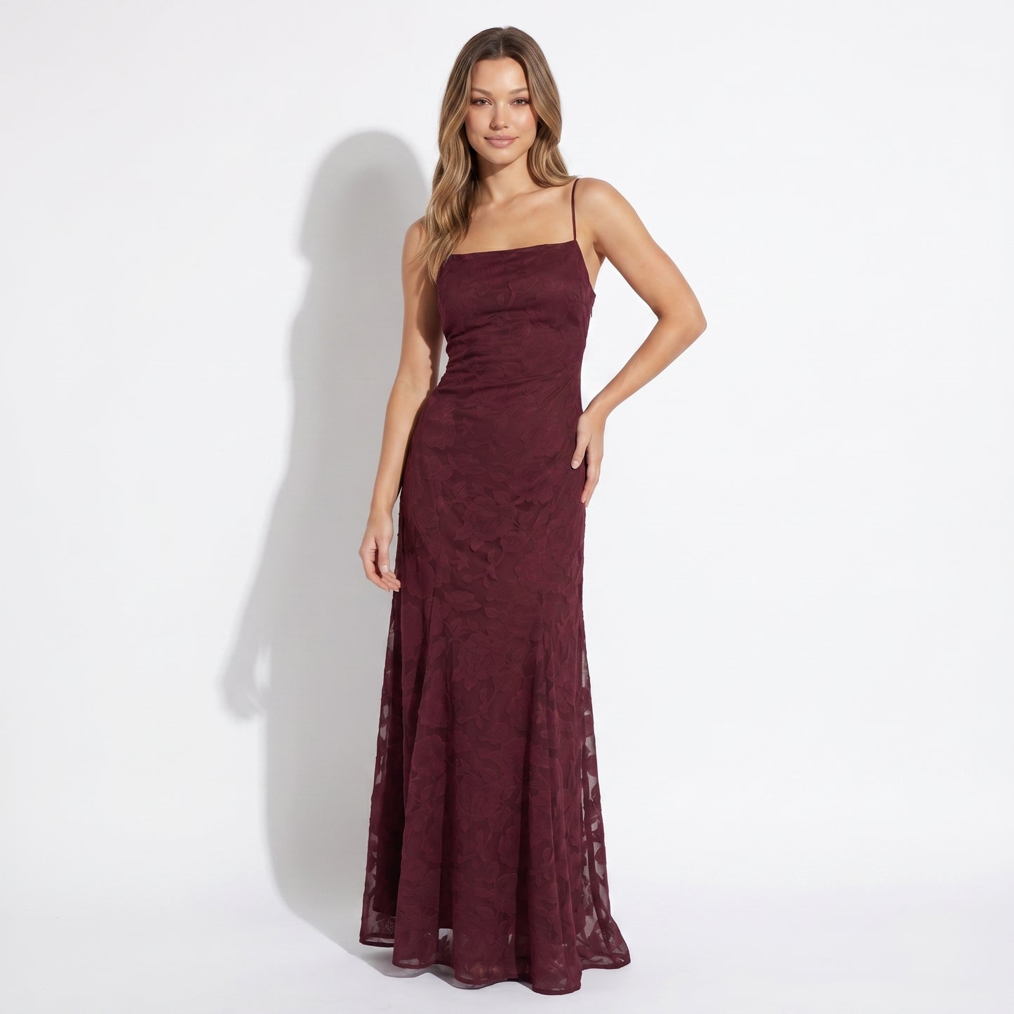 Celeste Women's Maxi Dress Lace Overlay, Spaghetti Strap A-Line